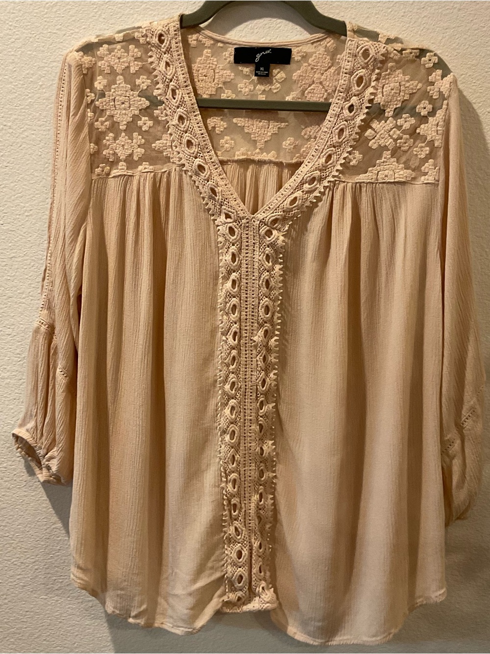 GNW Cream Crochet-Trim Boho Tunic